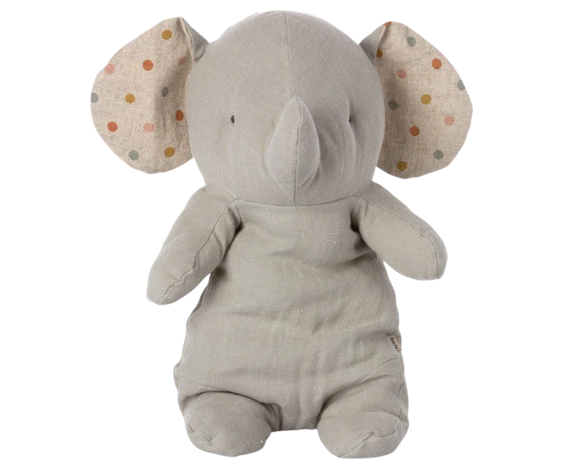 Linen Elephant with Polka Dot Ears - Grey