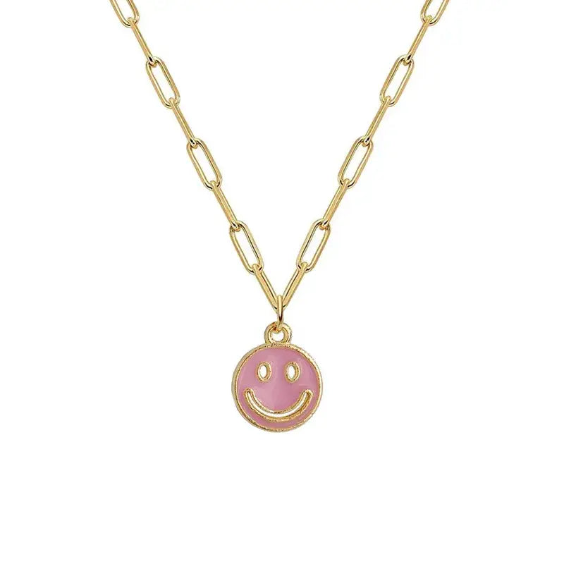 Smiley Face Paperclip Chain Necklace - Asst