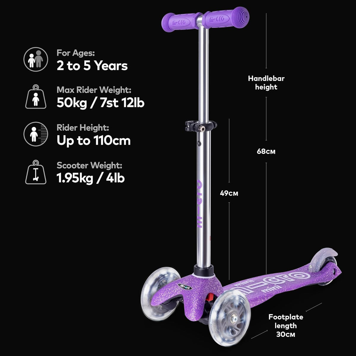 Micro Mini Glitter LED Purple Scooter