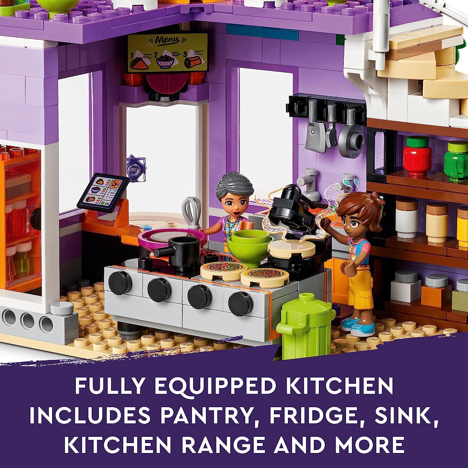 LEGO Friends Heartlake City Community Kitchen 41747 Pretend Building Toy  Set, Creative Fun for Boys and Girls Ages 8+, with 3 Mini-Dolls, 1