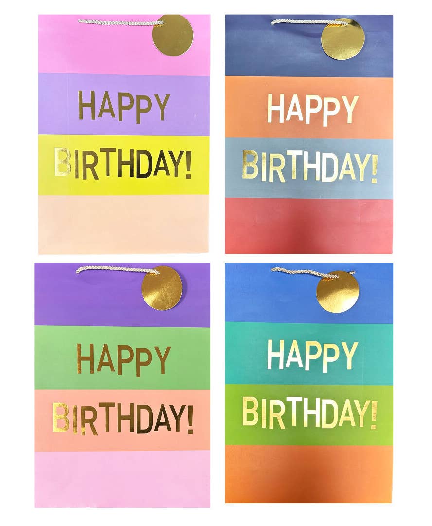 Happy Birthday Gift Bag - three color stripes: Jumbo