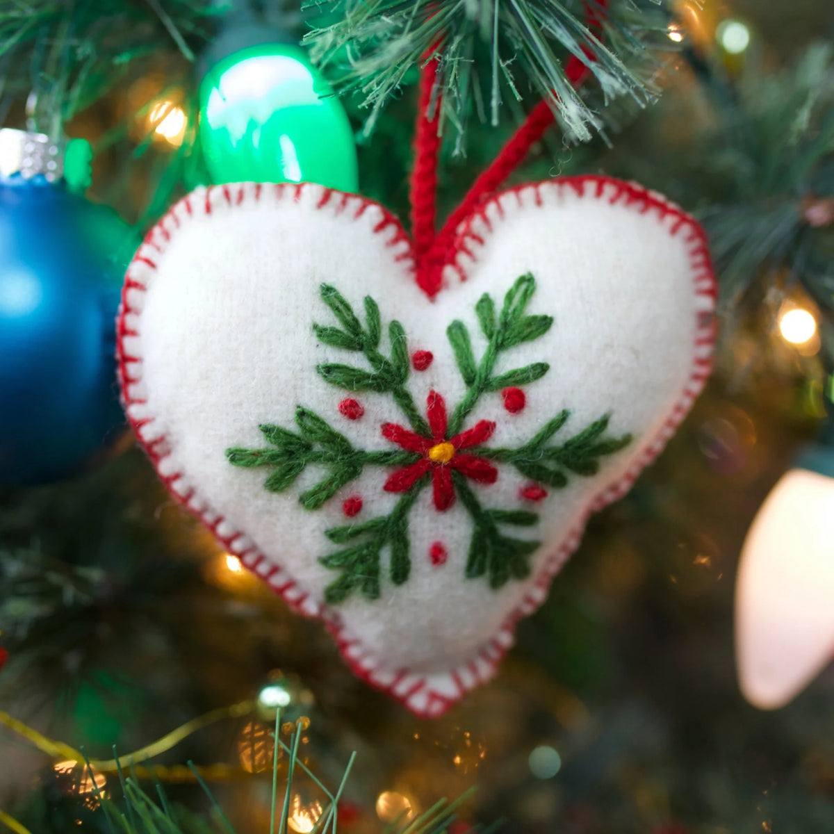 Embroidered White Heart Ornament