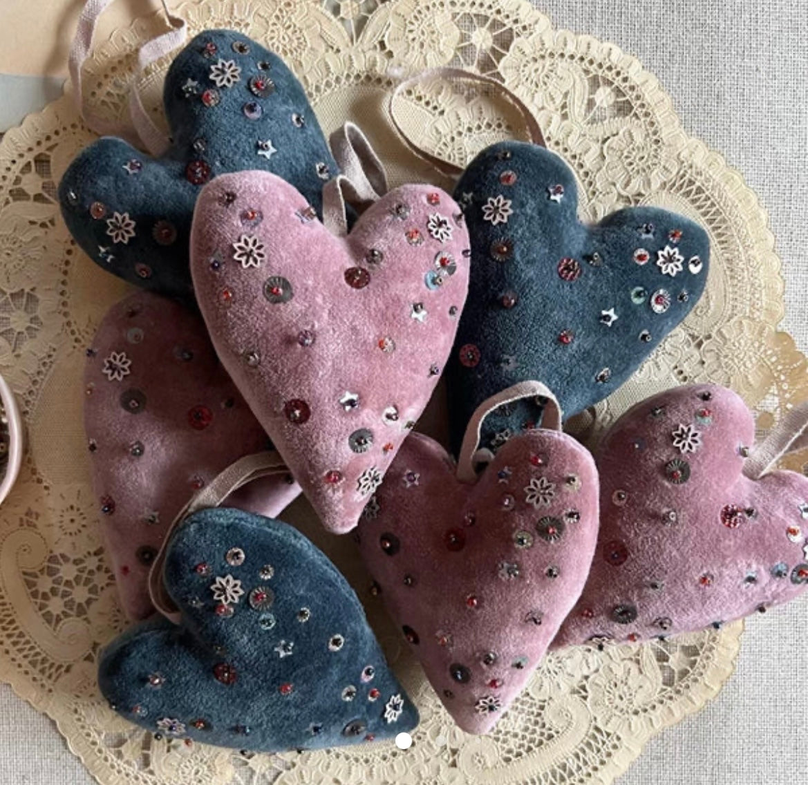 Velvet Confetti Heart Token Ornaments