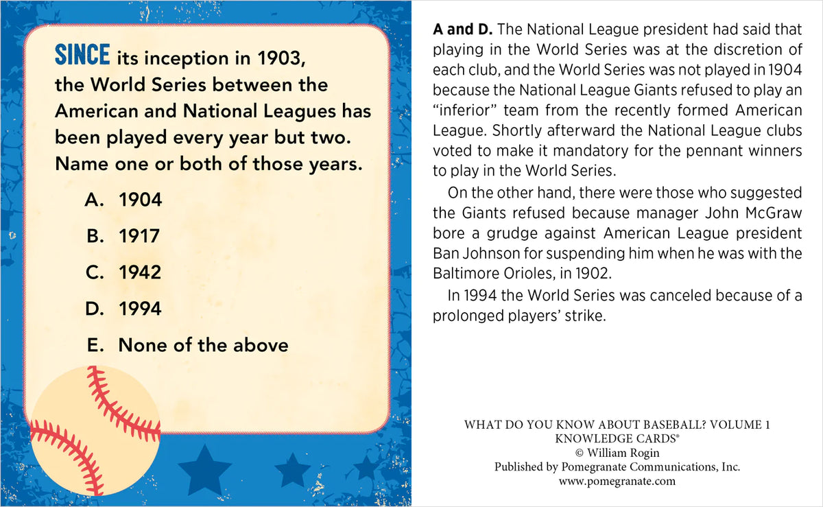 What Do You Know About Baseball? Vol. 1 Knowledge Cards