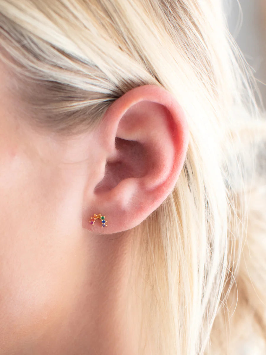 Perfect Tiny Stud Earrings - Rainbow Heart