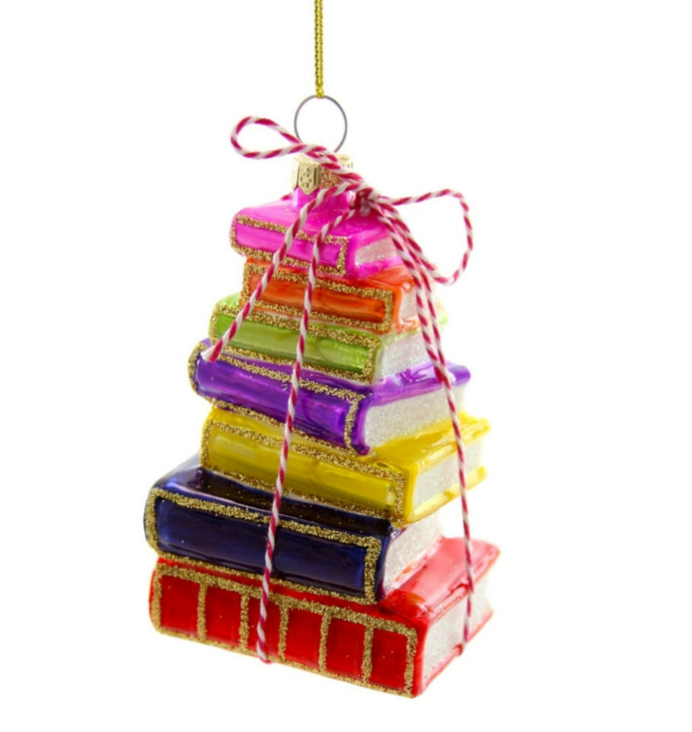 Bright Stacked Tomes Glass Ornament