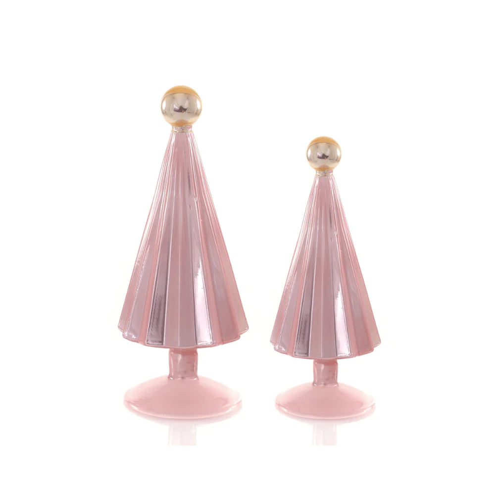 Small Glass Pleated Trees - Light Pink Gold - Set of 2