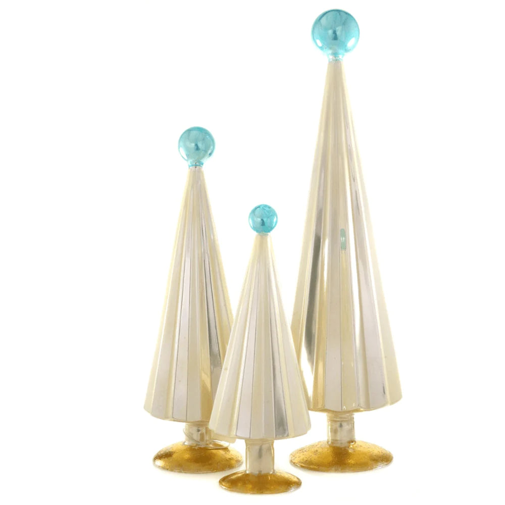 Small Glass Pleated Trees - Pearl Blue - Set of 2