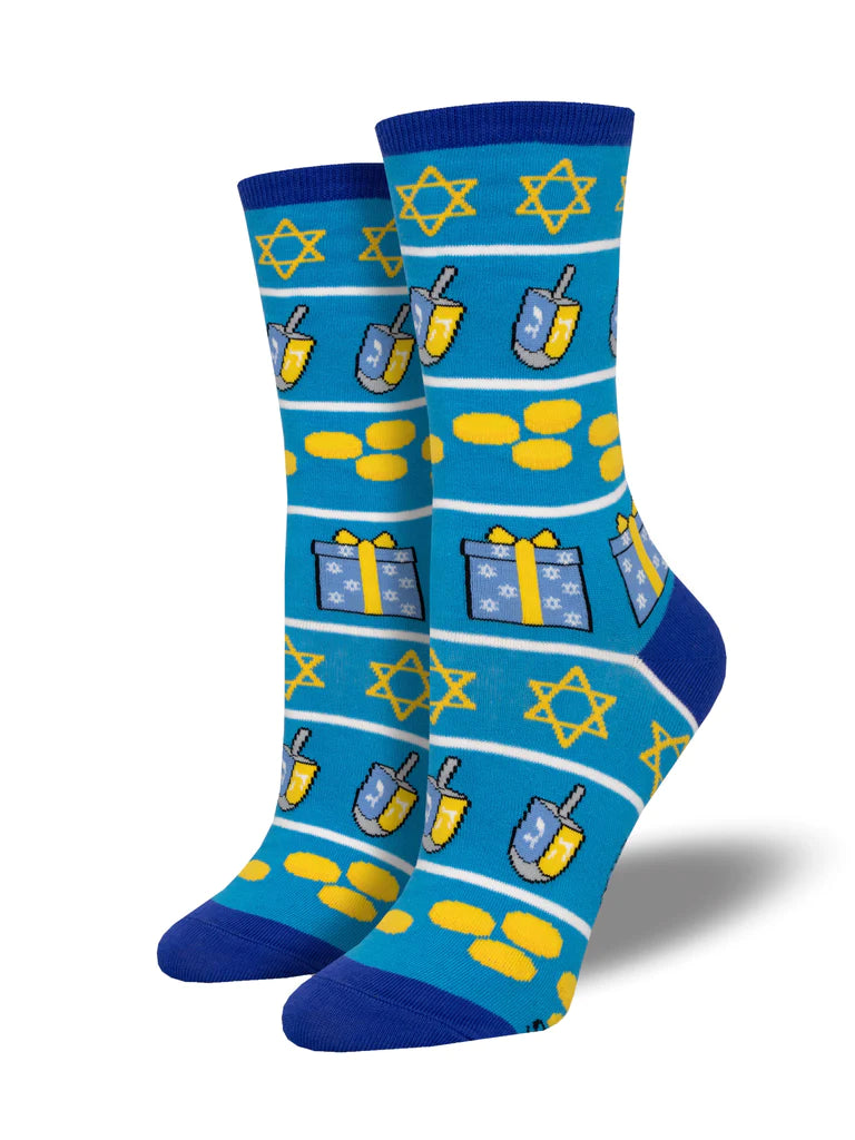 Hanukkah Icons Blue Socks Women’s 9-11