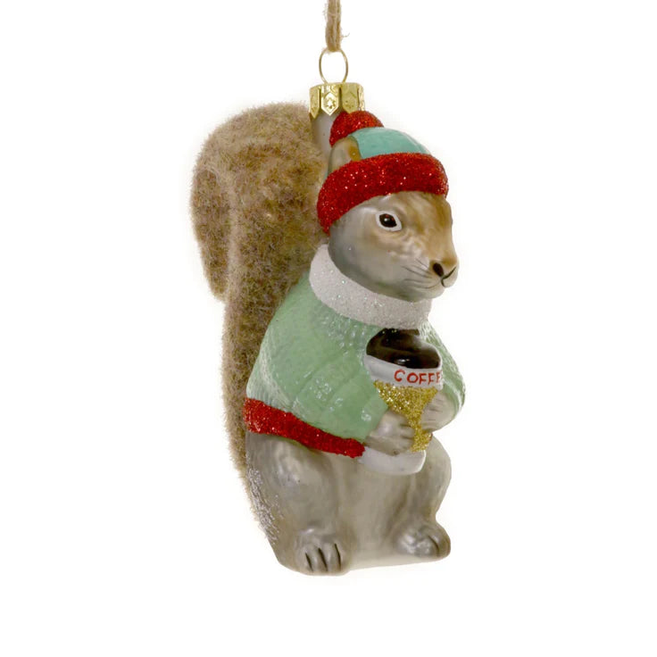 Cozy Squirrel Blown Glass Ornament