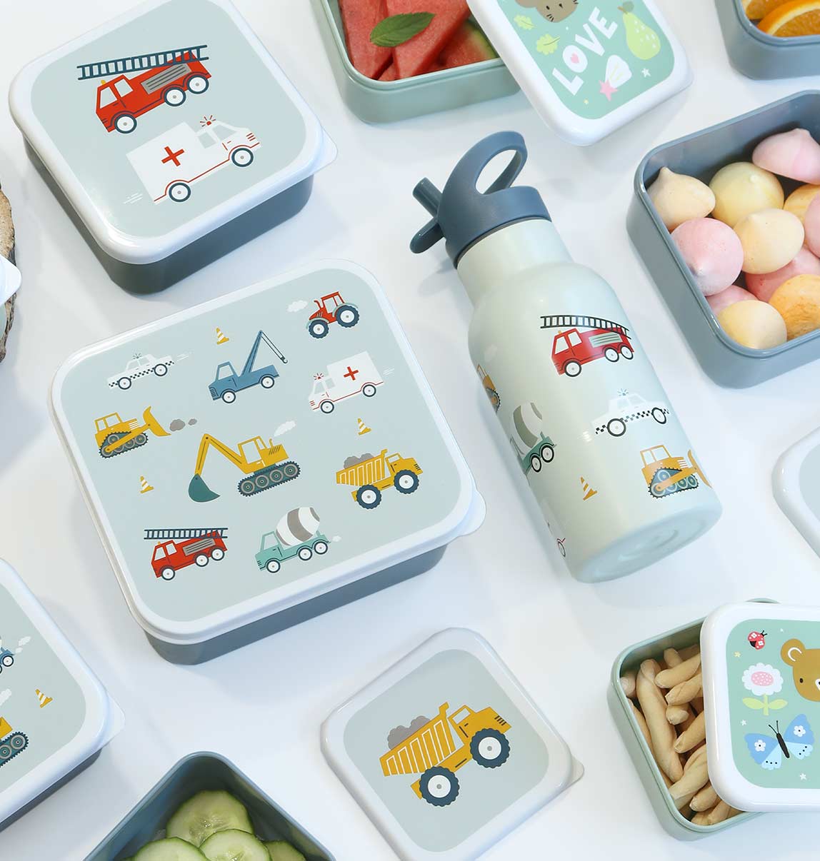 Lunch &amp; snack box set: Vehicles, Cars