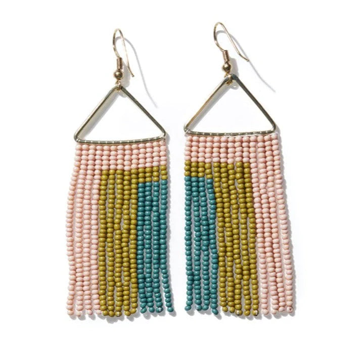 Whitney Rectangles Beaded Fringe Earrings Blush
