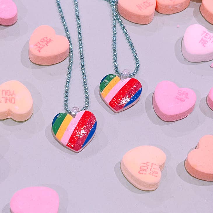 Pop Cutie Kids Rainbow Heart Necklace Valentines