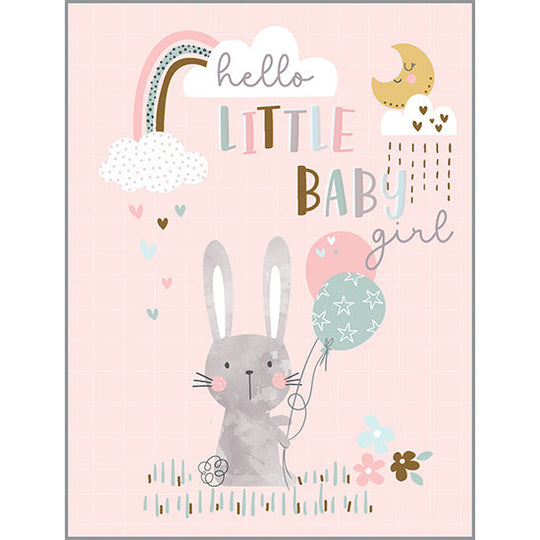 CARD HELLO LITTLE BABY GIRL BUNNY