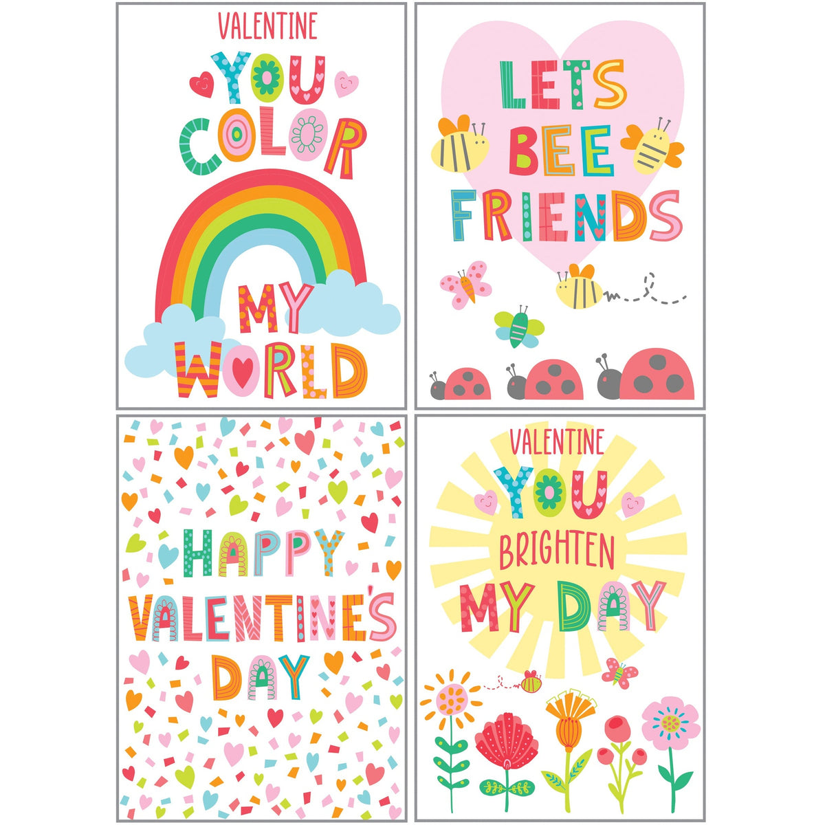 Valentine’s Day Assortment 16 cards: Butterflies and Rainbows