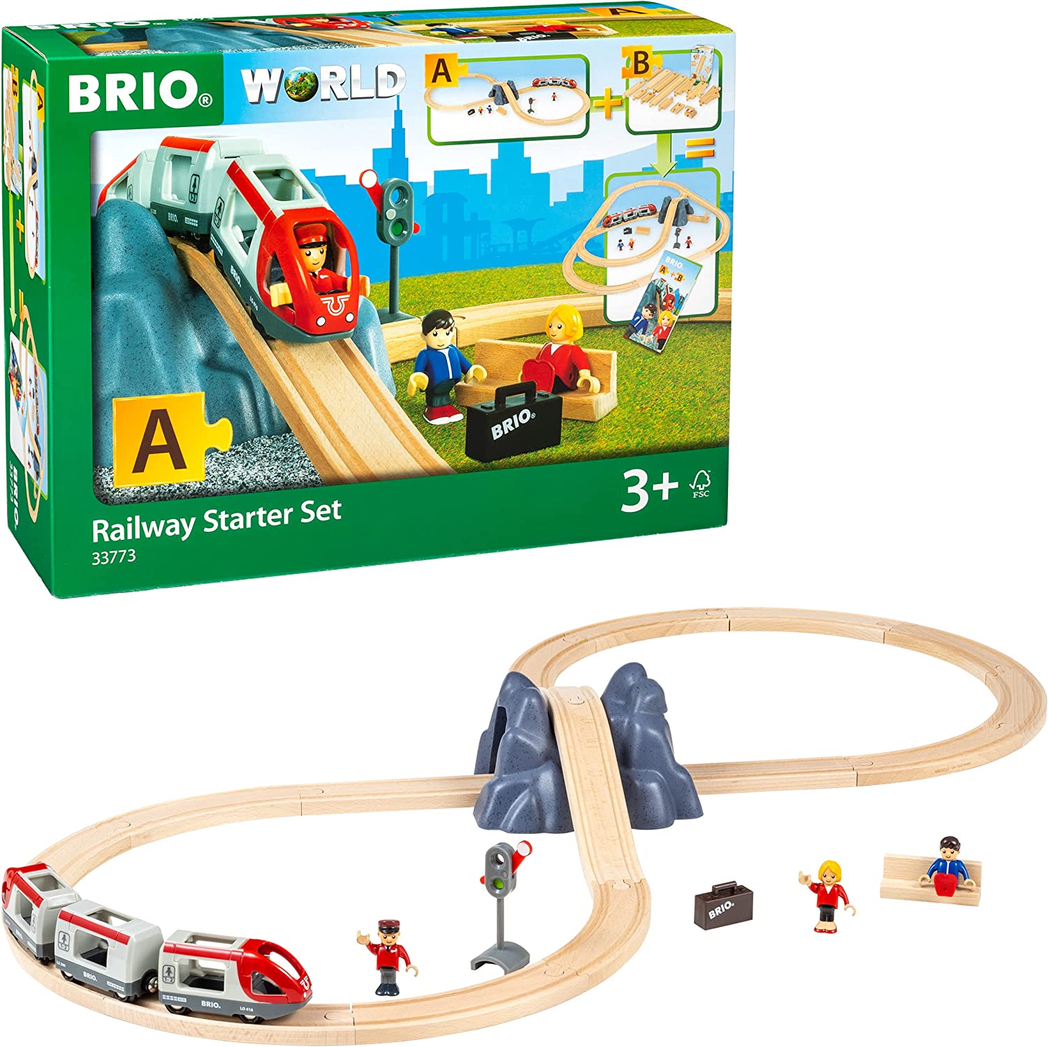 BRIO My First Railway – 33727 Beginner Pack | Wooden Toy Train Set for Kids  Age 18 Months and Up