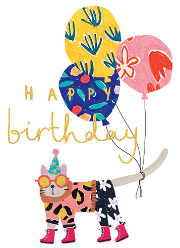 Card Happy Birthday Cat Balloons
