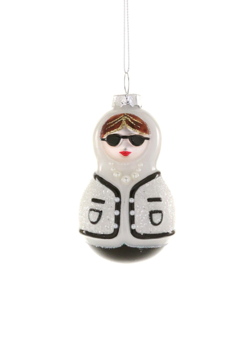 Chic Babushka Blown Glass Ornament