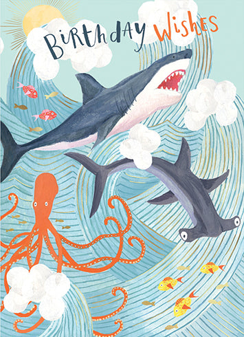 Card Birthday Wishes sharks