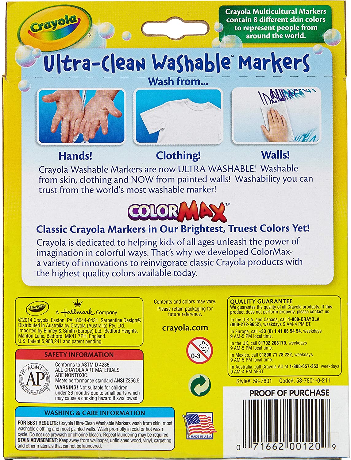 Crayola Ultra Clean Washable Multicultural Markers Broad Line 10 Count