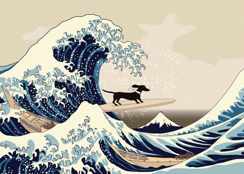 &quot;Hokusai&#39;s Great Wave Dachshund&quot; Birthday Card