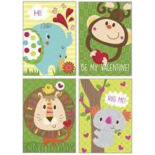 Valentines Day Assortment 16 Cards: Jungle Animals