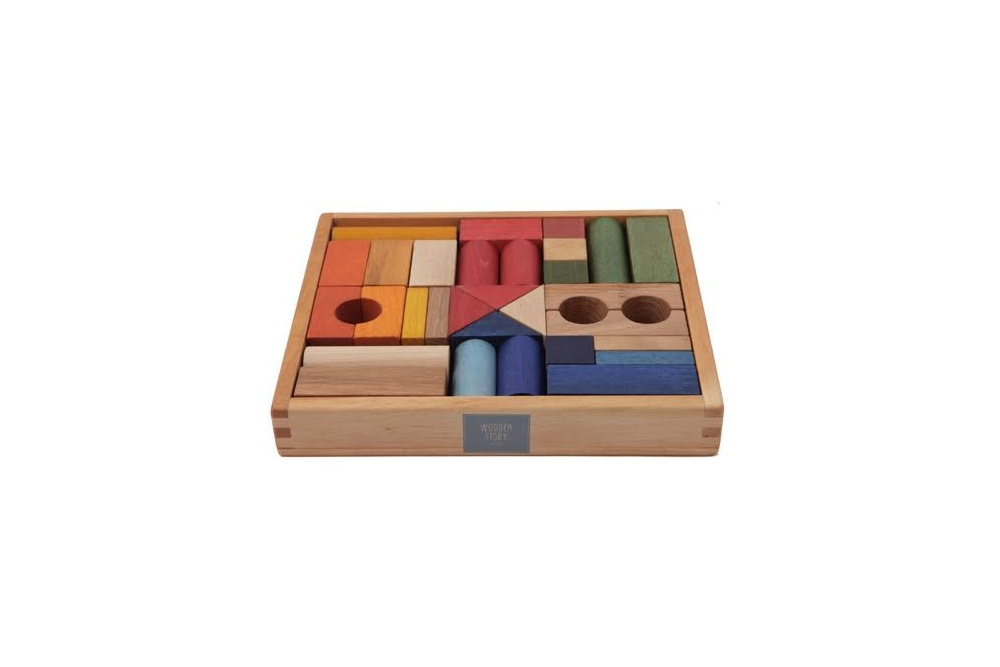30 Piece Wooden Blocks - Rainbow