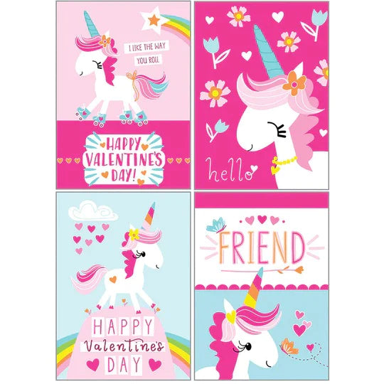 Valentines Day Assortment 16 Cards: Unicorns